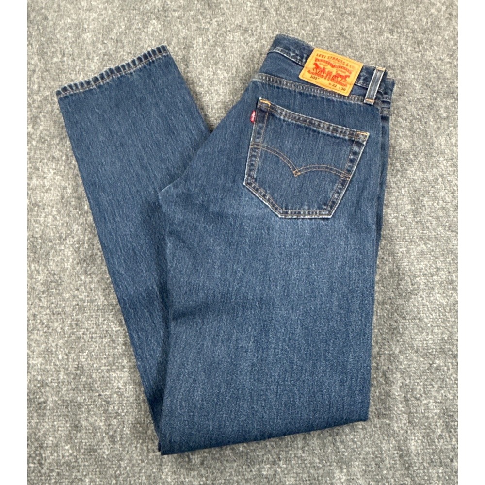 Levis 505 Regular Fit Straight Leg Jeans Mens 32x36 Medium Wash Blue Denim